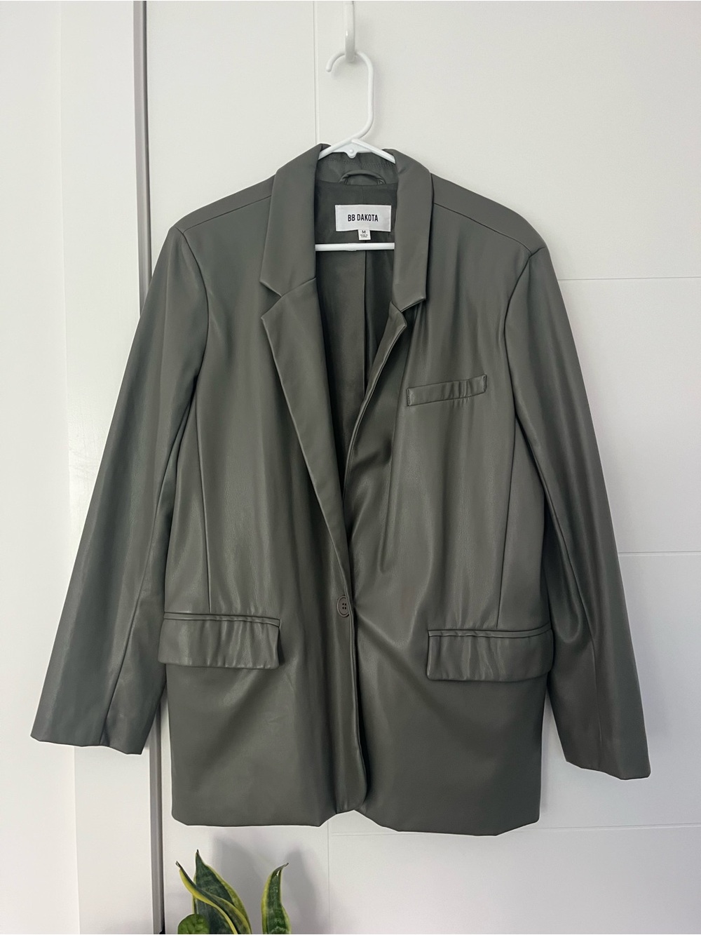 BB Dakota Olive Green Faux Leather Blazer